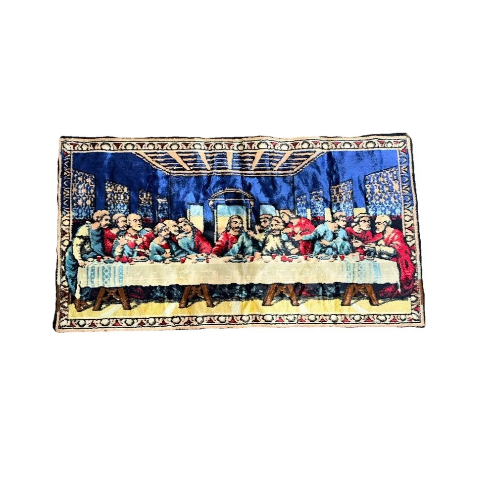 Vintage The Last Supper With Disciples Woven Tapestry‎ Wall Rug 38x19